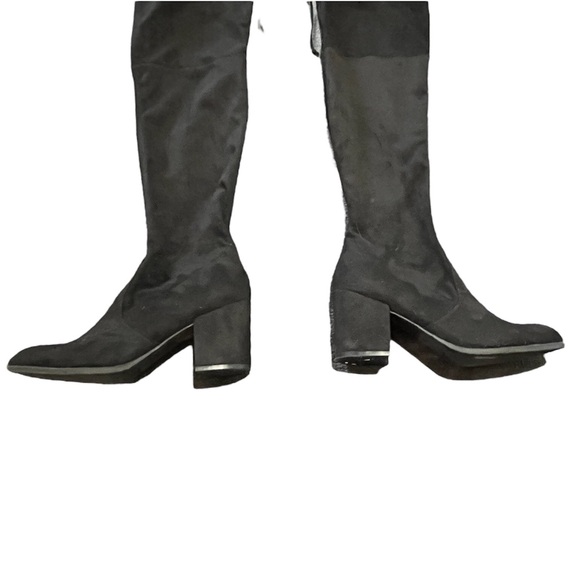 Black Over the Knee Heeled Tie Boots - Picture 2 of 9